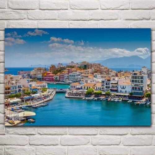 Greece summer seascape mediterranean sea city scenery living room decor home art decoration wood frame fabric poster KN529