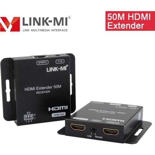 LINK-MI 50m HDMI Extender over single Cat5e/6 cable with loop out Support 1080P@60Hz YUV4:4:4 POC Copy local and remote EDID