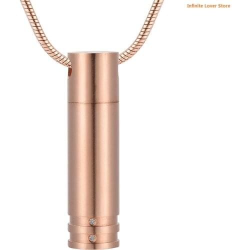 IJD9111 Rose Gold Stainless Steel Capsule Cylinder Locket Cremation Urn Ashes Filler Memorial Pendant Necklace