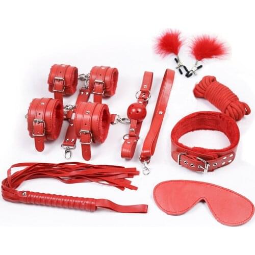 Lots Sex Bondage Kit Set Slave Adult Games Toys Hand Cuffs Ankle cuff Gag Whip Rope Blindfold Nipple clips Frisky Erotic Toys
