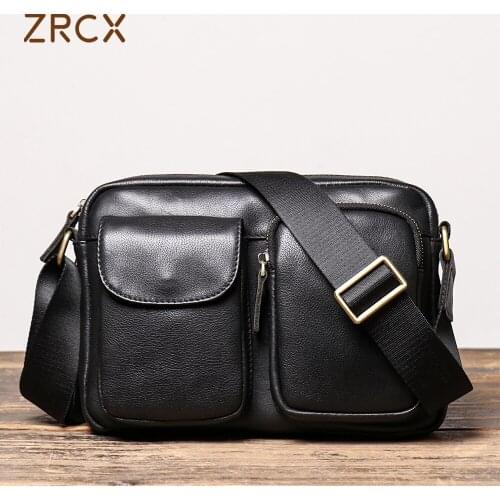 ZRCX Genuine Leather Trend Crossbody Bag First Layer Cowhide Casual Mens Bag Youth Personality Trend Shoulder Bag