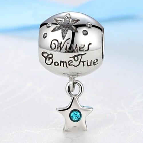 NBSAMENG 100% 925 Sterling Silver Bead Charm Clear CZ Star Wishes Come True Dangle Pendant Beads Fit Bracelet Jewelry