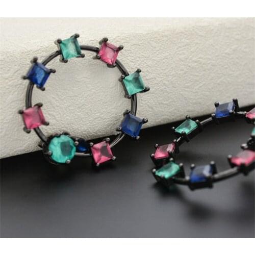 2021 New 3 Colors Copper Colorful AAA Cubic Zirconia Round Earrings Fashion Female Party Gift For Womens Fashion Jewelry