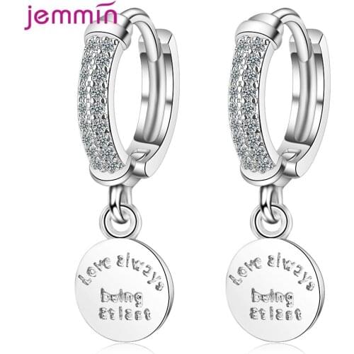 Fashion 925 Sterling Silver Drop Earring Circle Zircon Crystal Long Drop Geometric Earring Jewelry Gift