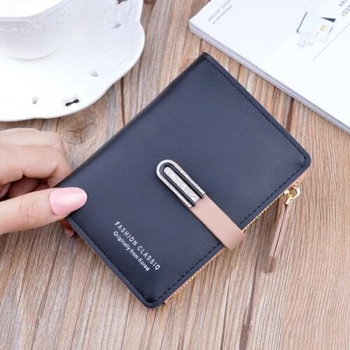 New Womens Short Wallet Female Small Zipper Buckle Coin Purse Korean Student Soft Thi Fashion Small Cute Wallet