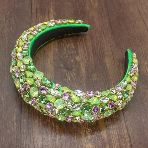 New Green purple baroque full Rhinestone crystal crown hairhoop For women wedding luxury shiny padded hairband hair accessories