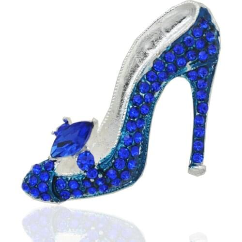 1.6 Inch Silver Tone Royal Blue Crystal Diamante High-heeled shoe Brooch Pins Gifts Accessory
