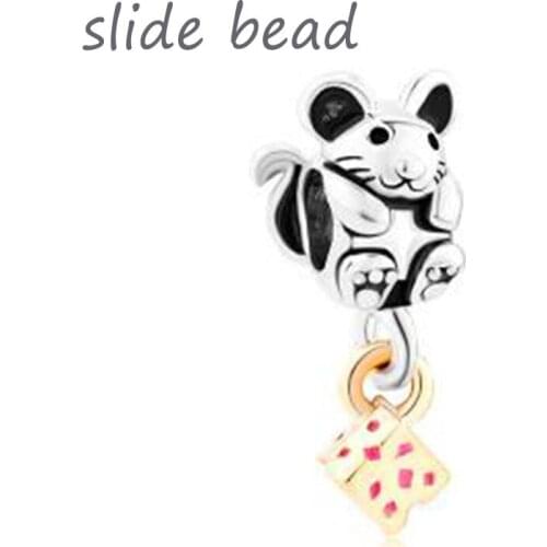 Fit Pandora charm bracelets Adorable Mouse With 14 K Cheese Beads Charms Bracelets Beads for jewelry making