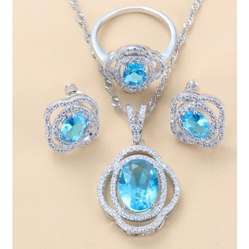 Charm Sky Blue Zircon Silver Color Hollow Jewelry Sets For Women Costume 12-Color Sets