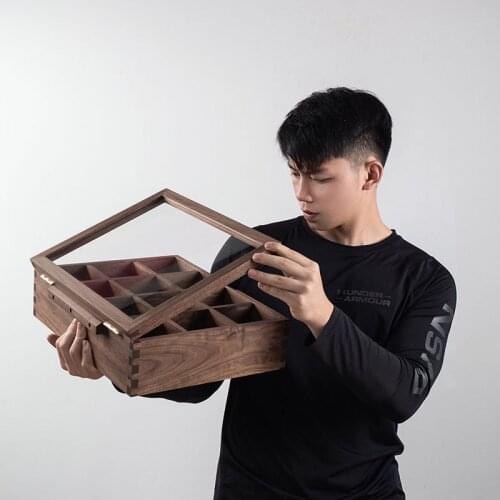 Organizer For Cosmetics Black Walnut Storage Box 12 Lattice Classified Wooden Box Sub Glass Flip Dovetail Structure Storage Box