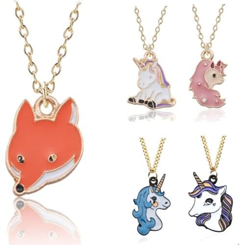 Child Unicorn Necklace Baby Blue Purple Cute Turtle Necklaces Women Kids Gifts Personalized Jewelry Crystal Animal Necklace