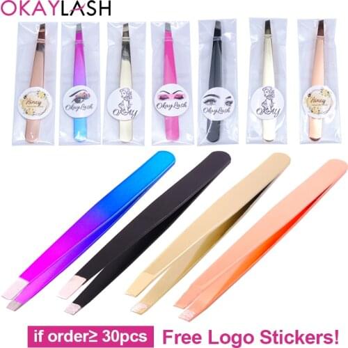 OKAYLASH Private Label Eyebrow Tweezers Rose Gold Pincet Clips Stainless Steel Face Hair Removal Beautfy Makeup Tool