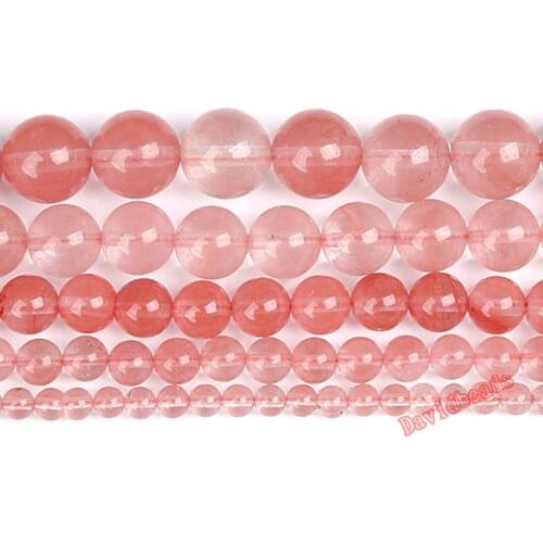 Fctory Price Natural Stone Smooth Pink Cherry Quartz Loose Beads 15" Strand 4 6 8 10 12 MM Pick Size For Jewelry Making