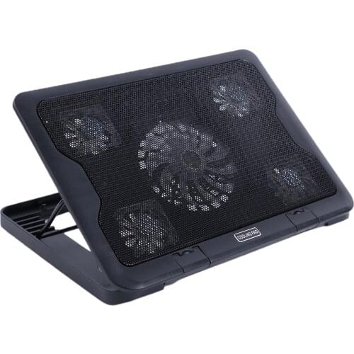 Portable Laptop Cooling Pad Cooler with 5 Quiet Fans for 12"-17" Notebook Height Adjusting 2 USB Ports