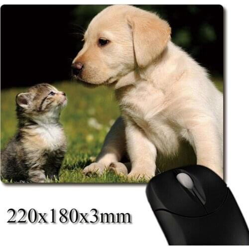 Friendship between Puppy and kitty photo printed Heavy weaving anti-slip rubber pad office mouse pad Coaster Party favor gifts