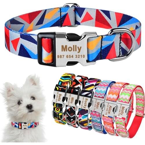 Adjustable Nylon Personalized Dog Collar Unisex Custom Free Engraved Name Dog Collar Small Large Standard Pet Dog Collar ID Tag