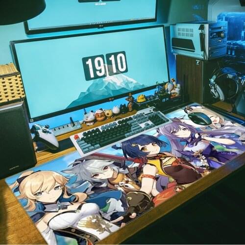 Genshin Rubber Mouse Durable Desktop Mousepad Big Computer Gaming Mousepad Anti-slip Natural with Locking Edge Gaming Mouse Mat