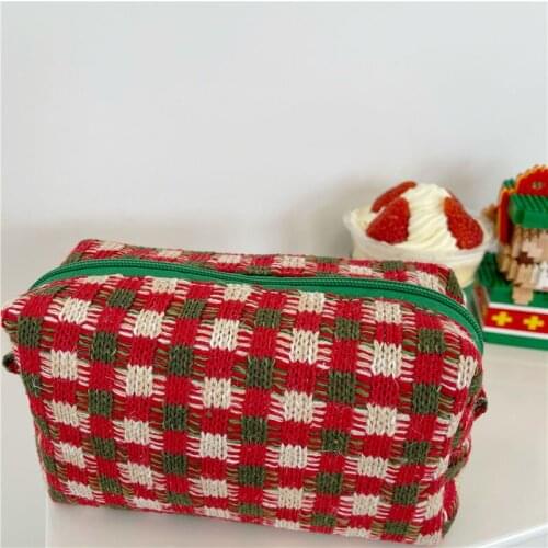 Christmas Style Cute Woven Bag Lattice Pencil Case Student Stationery Portable Storage Bag Kawaii Pencil Case Cute Makeup Bag
