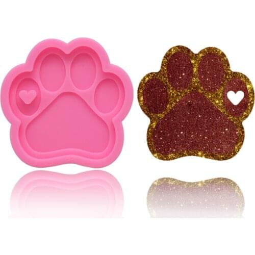 4 Pieces Dog Paw Silicone Moulds with 10pcs Keyrings Heart Dog Paw Dog Bone Shape Epoxy Resin Mold DIY Crafts Mold U90E