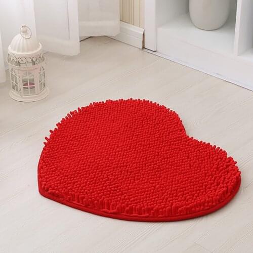 Chenille Heart Shaped Door Mat Bathroom Toilet Living Room Red Valentines Day Area Rugs Modern Doormat Hallway Kitchen Mats
