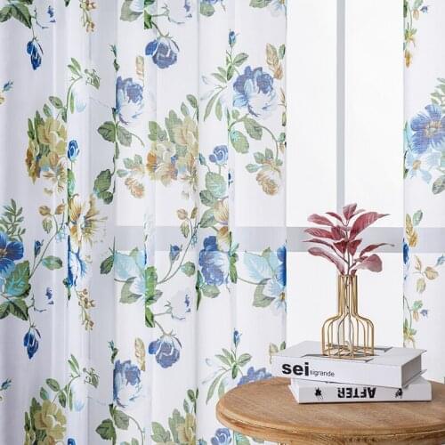 CDIY Floral Tulle Curtains For Living Room Bedroom Voile Curtains Europe Printed Sheer Curtains Window Drapes Customized Fabric