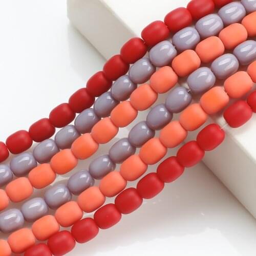 40Pcs/Lot Glass Matte Beads Cylindrical Shape Red Oange Purple Color Crystal Oval Pendnats For DIY Making Braceltes Accessories