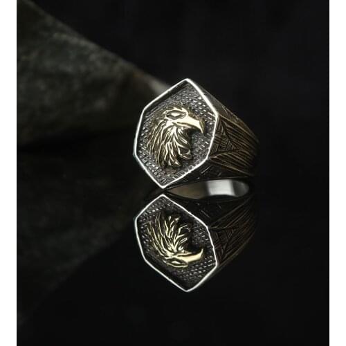 Eagle Engraved 925 Silver Traditional Handmade Turkish Signet Ring Jewelry Gift for Women Men Special Craftmanship Applied