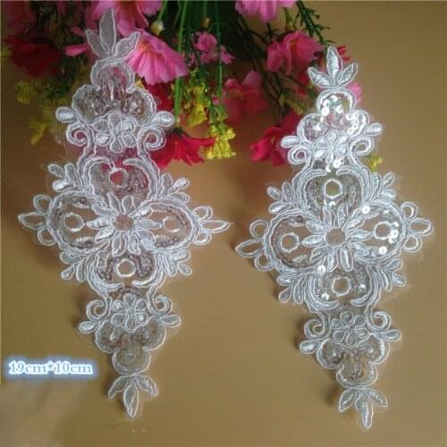 10Pieces 19X10cm New Style Vintage Flower Lace Edge Trim Wedding Bridal Dress Applique Sewing Craft Sequin Lace Appliques