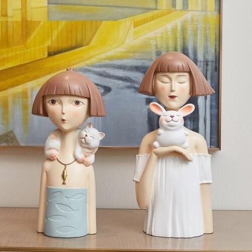 WU CHEN LONG Nordic Nursery Tale Girls Art Sculpture Resin Crafts Figure Figurines Ornaments Creative Home Decoration R4851