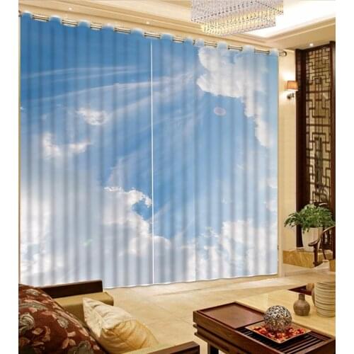 3D Curtain Photo Customize Size Blue Sky And White Clouds Curtains For Bedroom Curtains For Living Room Becorative Door Curtain