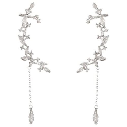 Zeojrlly Crystal Trendy Water Drop Women Clip Earrings Korean Leaves Tassel Earrings Ear Clip Fashion New Female Jewelry