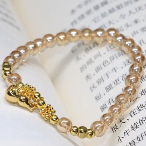 Top quality bracelet unique design electroplate champagne crystal glass 6mm round beads women elegant jewelry 7.5inch B2126