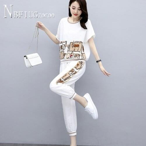 Fashion Do Exercise Women Sets Plus Size 2020 Summer Loose Tee Shirt And Pants Female Sets