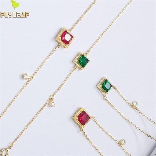 Flyleaf 18k Gold Square Cubic Zirconia 925 Sterling Silver Bracelets For Women Necklace Fashion Fine Jewelry Sets High Quality