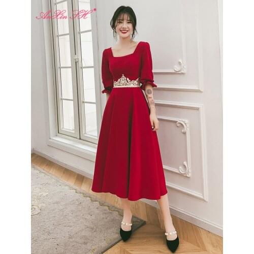 AXJFU blue lace flower v neck half sleeve evening dress princess beach illusion color short evening dress little flower