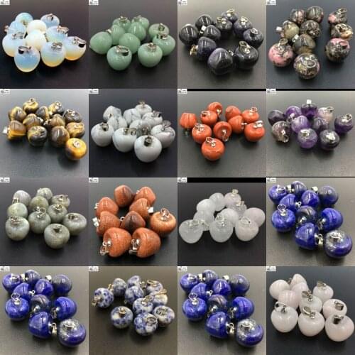 10pcs Wholesale Lapis Lazuli Labradorite Tiger Eye Aventurine Goldstone Blue Sand Crystal Rhodorite Apple Pendant Beads WB664