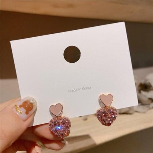 2021 New Rhinestone Heart Earrings Female Luxury Temperament Alloy Earrings Fashion Golden Earrings For Women Cute Party