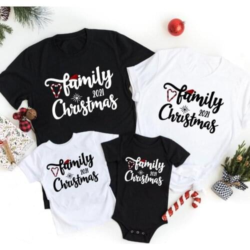 2021 I Love My Family Christmas Matching Clothes Daddy Mommy Kids T-shirt Baby Infant Romper Harajuku Aesthetic Looking Outfits