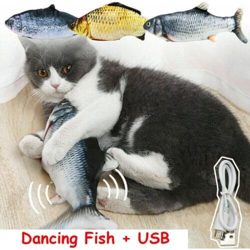 30cm USB Electric Cat Toys 3D Print Dancing Jumping Moving Floppy Simulation Fish for Pet Dog Cat Interactive Playing Toys