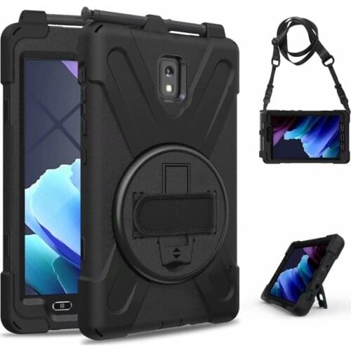360 Rotation Hand Strap&Kickstand Silicone Tablet Case for Samsung Galaxy Tab Active3 8" 2020 T570 T575 8.0 inch Cover + Strap