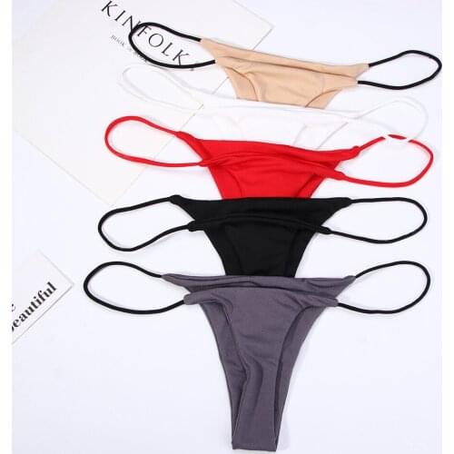 5PCS Thin Strappy Women Thongs and G Strings Plus Size Low Rise Female Tanga Cotton Bikini Underwear S-XL Solid Color Panties