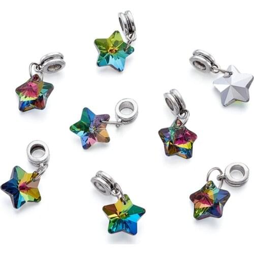 50 PCs 26mm Tibetan Style Alloy Large Hole European Dangle Beads with Electroplated Glass Star Charms Pendants