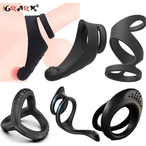 7 Types Penis Ring Scrotum Penile Bondage Cockring Sex Toys for Men Adult Erection Prostate Massage Dual Rings Delay Ejaculation