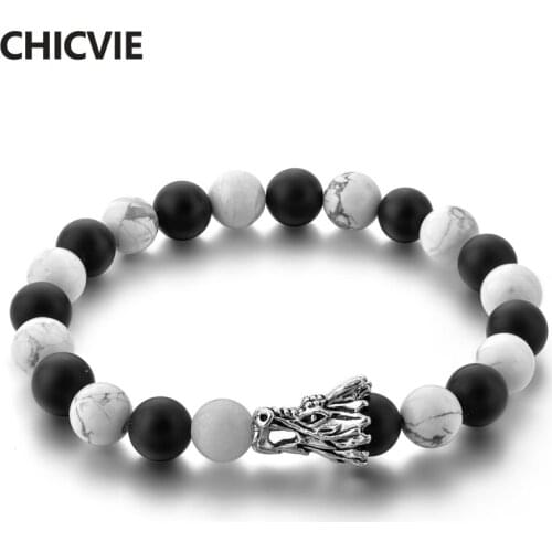 CHICVIE Custom Dragon Head Bracelet For Men Women Natural Stone Distance Bracelets&Bangle Bead Jewelry Making Bracelet SBR190053