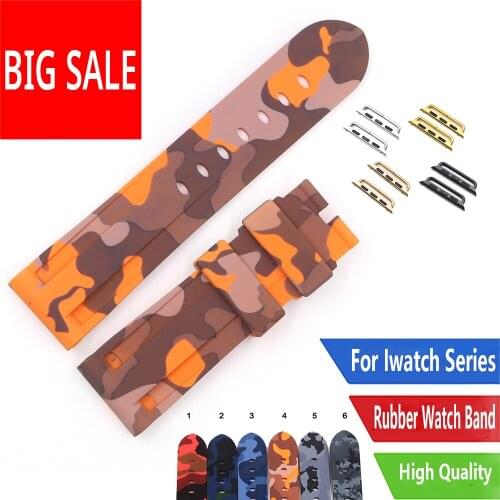 CARLYWET 38 40 42 44mm Camo Orange Red Waterproof Silicone Rubber Replacement Wrist Watchband Loops For Iwatch Series 4/3/2/1