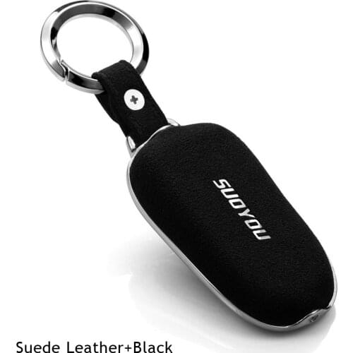 Black Car Suede Leather Key Cover Wallet Remote key Fob Pocket For Tesla Model X Key Set Bag Case Holder Keychain Car Styling
