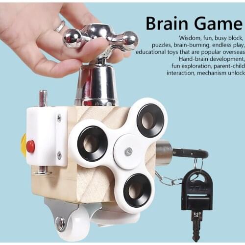 Montessori Wooden Busy Block Toy Rotary Screw/Spring Latch/Switch Wheel/Security Lock/Rotary Screw/Faucet Switch Educational Toy