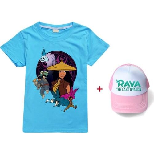 Kids Raya and The Last Dragon T-shirt Girls Boys Cotton Tshirt + Sun Cap Tees Summer Clothes Short Sleeve Tops Children Outfits