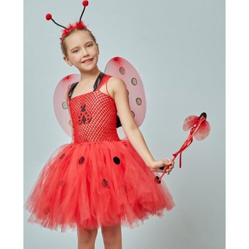 Baby Ladybug Costume Dress with Wing Girls Red TUTU With Dot Insect Halloween Costumes Kids Cosplay Outfits Carnival Disguise