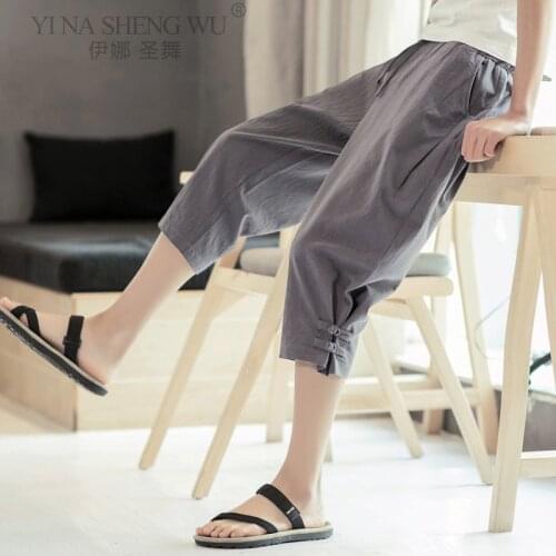 Men Japanese Style Pant Samurai Costume Vintage Robe Loose Male Trousers Vintage Harem Pants Kimono Streetwear Cropped Trousers